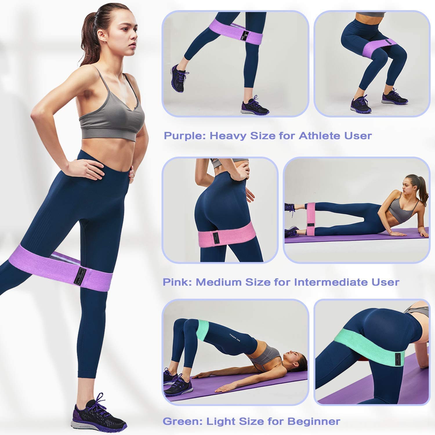 Basic Model Resistance Bands for Women with 3 Resistance Levels, Fabric