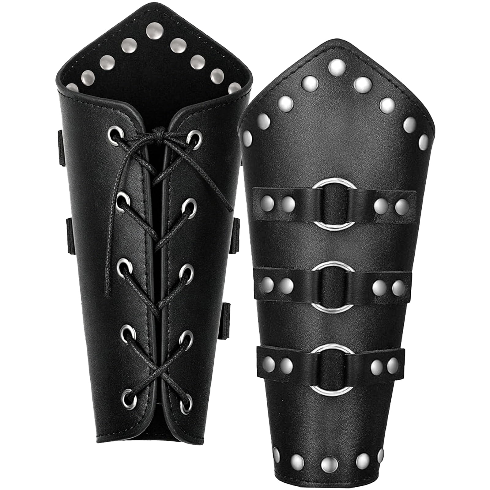 Medieval Arm Bracers,Adjustable Leather Vintage Renaissance Viking Knight Cosplay Arm Guards,Medieval Costume Accessories for Adults Halloween Cosplay ﻿ (Style A-Black)