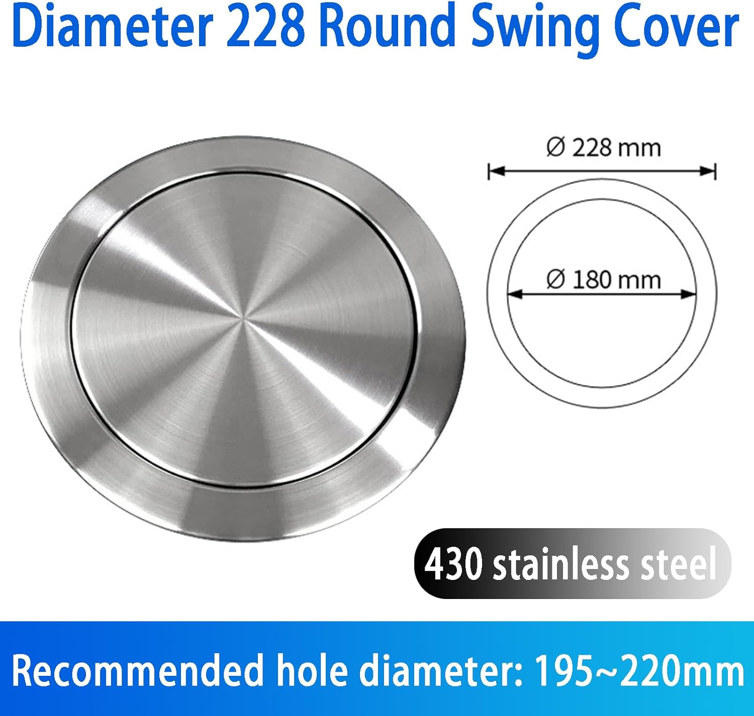 Round Recessed Counter Top Covers, Built-in Countertop Kitchen Trash Cans, Stainless Steel Balance Swing Flap Lid Garbage Bin Waste Chute for Office Desk Counter,430 M