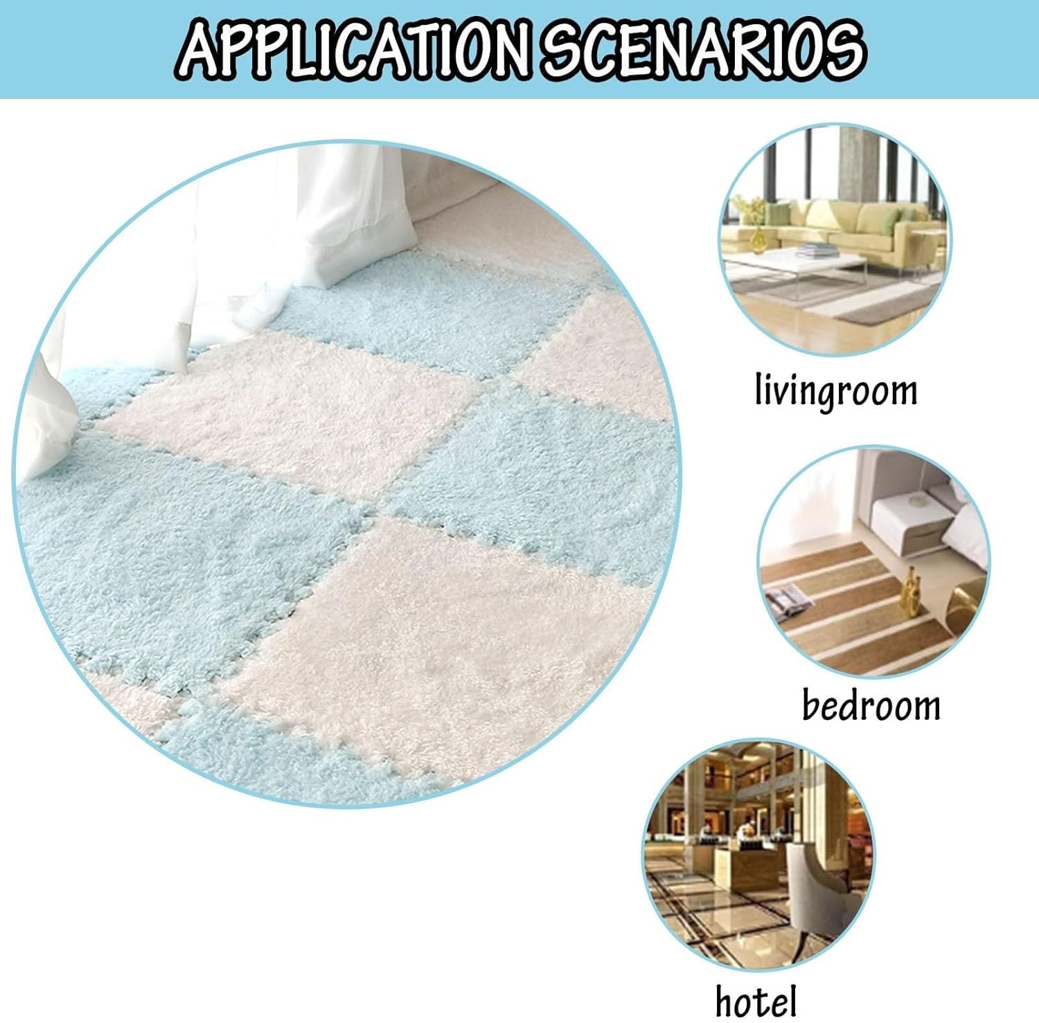 12-Pack Interlocking Plush Foam Carpet Tiles, Soft 30cm Square Puzzle Floor Mats for Living Room&Bedroom, Fluffy Nursery Rug Play Mat(Pink+White)