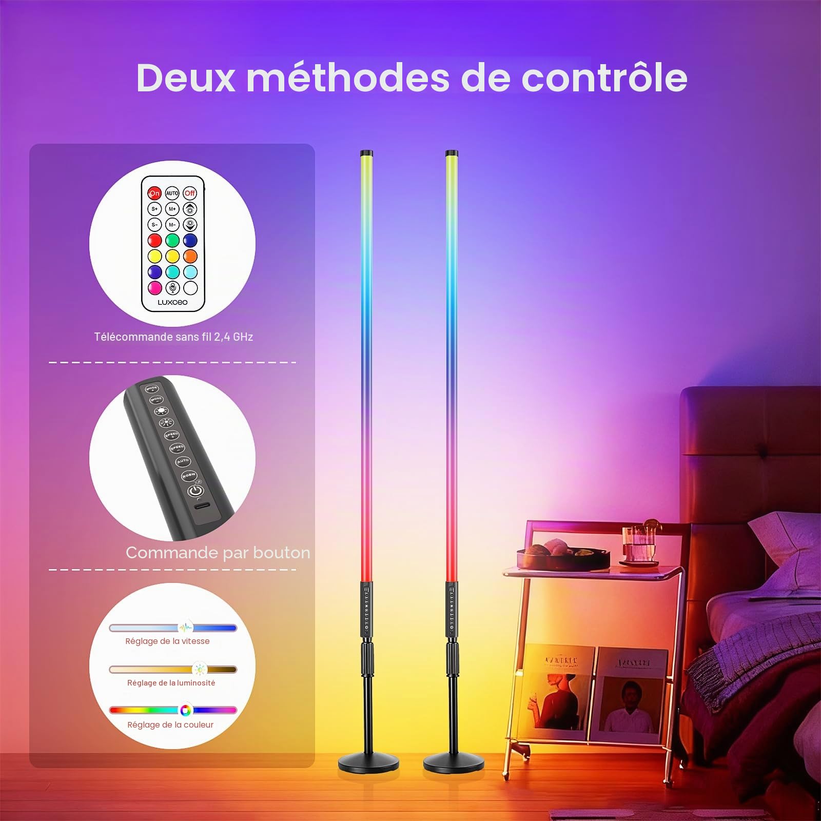 Mood1Pro Lot de 6 lampes vidéo LED 120cm avec trépied, 2,4 G, lampe photo RVB portable, intensité réglable et mode musique, batterie 5000 mAh,Tube lumineux RVB pour YouTube,TikTok,bars,éclairage photo