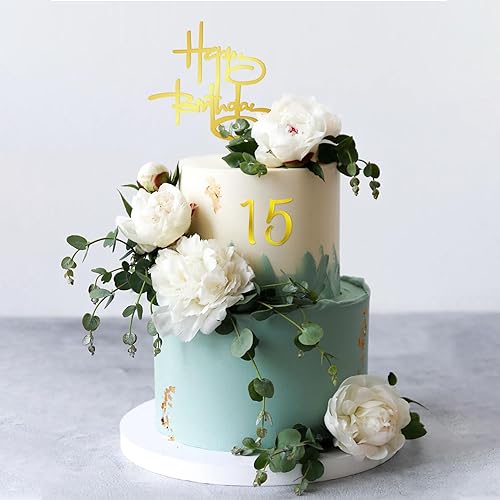 Miniatura 5 de 50 piezas de decoración dorada de acrílico para tartas de cumpleaños, decoración de postres de pastel de cumpleaños (dorado)