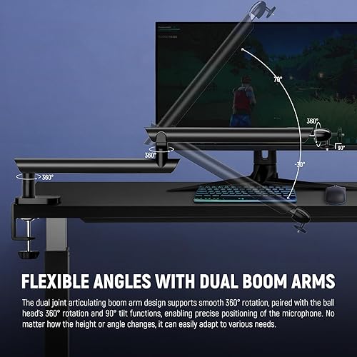 Miniatura 3 de NEEWER Soporte para micrófono, soporte de micrófono amortiguado de perfil bajo, soporte de escritorio con brazo de pluma con cabezal de bola y