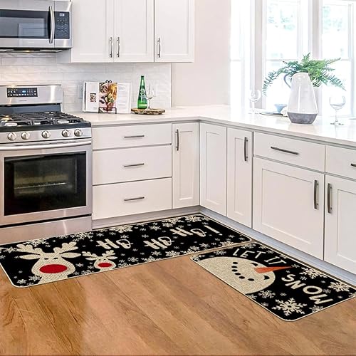 Miniatura 4 de Artoid Mode Juego de 2 alfombrillas de cocina navideñas con diseño de muñeco de nieve, ciervo, con diseño de copos de nieve, decoración de invierno,