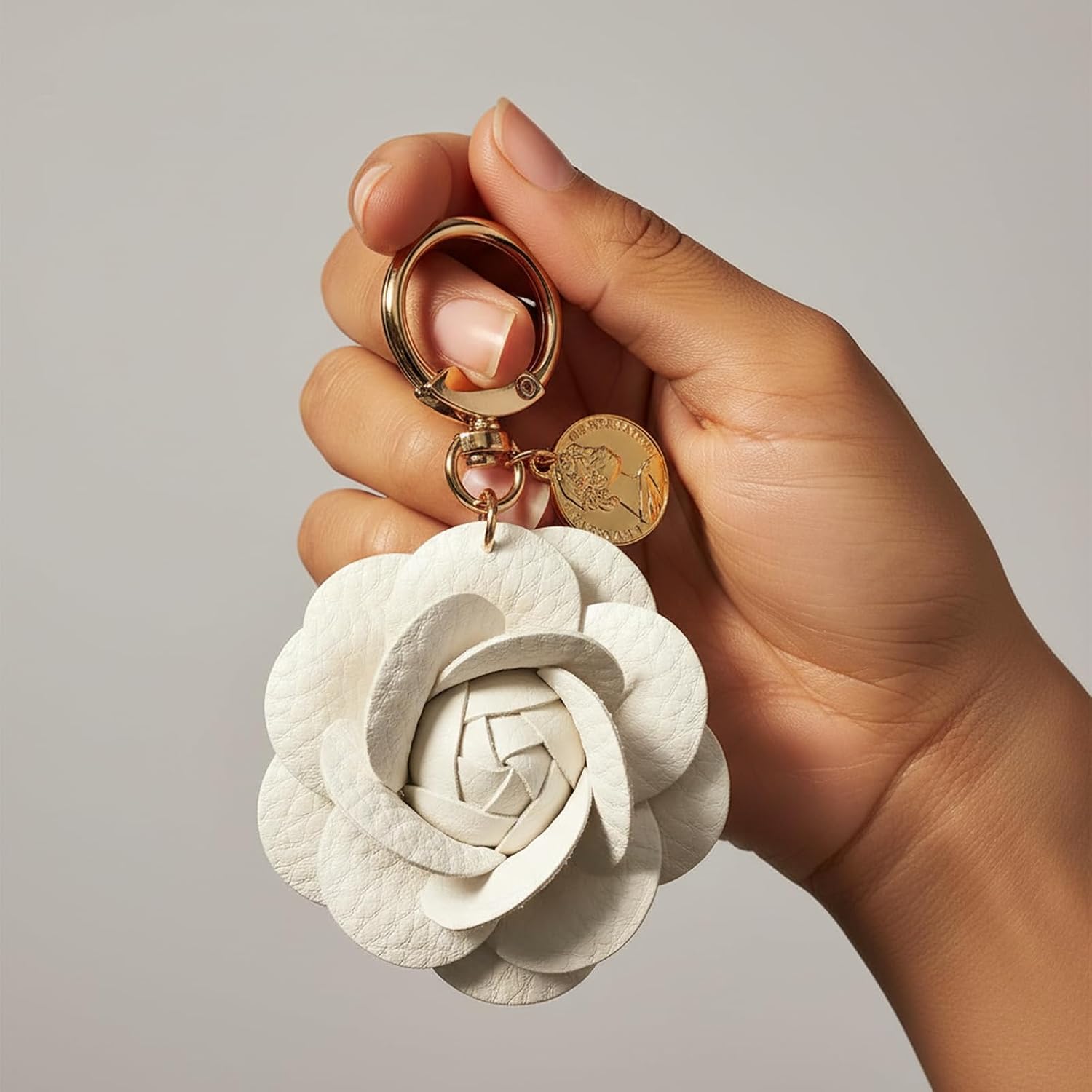 Acun Leather Flower Bag Charm Keychain for Women Faux Floral Coin Purse Charms image 3