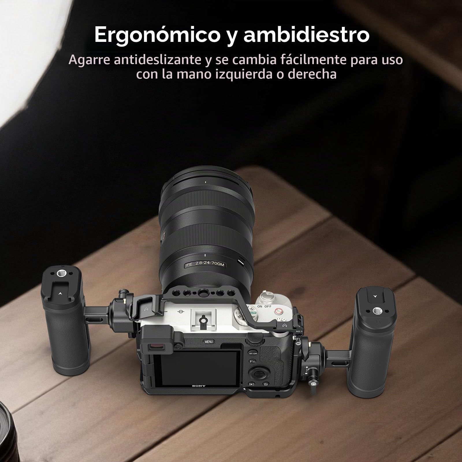 SMALLRIG Empuñadura Lateral Mini con Pinza y Riel NATO, para Mano Izquierda o Derecha, Ajuste Vertical, con Zapata Fría y Rosca, Carga Máx. 10kg - 5947