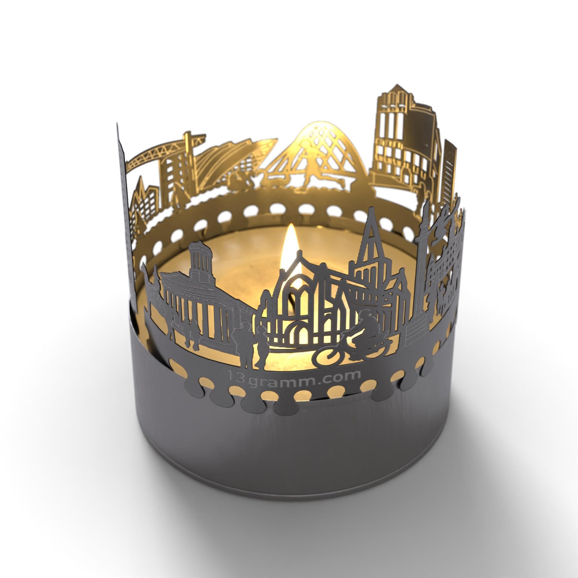 13Gramm Stainless Steel Glasgow Skyline Shadow Play: Mesmerizing Candle Attachment - Project Glasgow's Iconic Silhouettes For A Breathtaking Shadow Play!