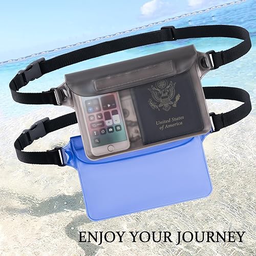 Miniatura 7 de CADONO Paquete de 2 bolsas impermeables con correa ajustable para la cintura  Bolsa seca sensible al tacto de la pantalla, mantiene tu teléfono y