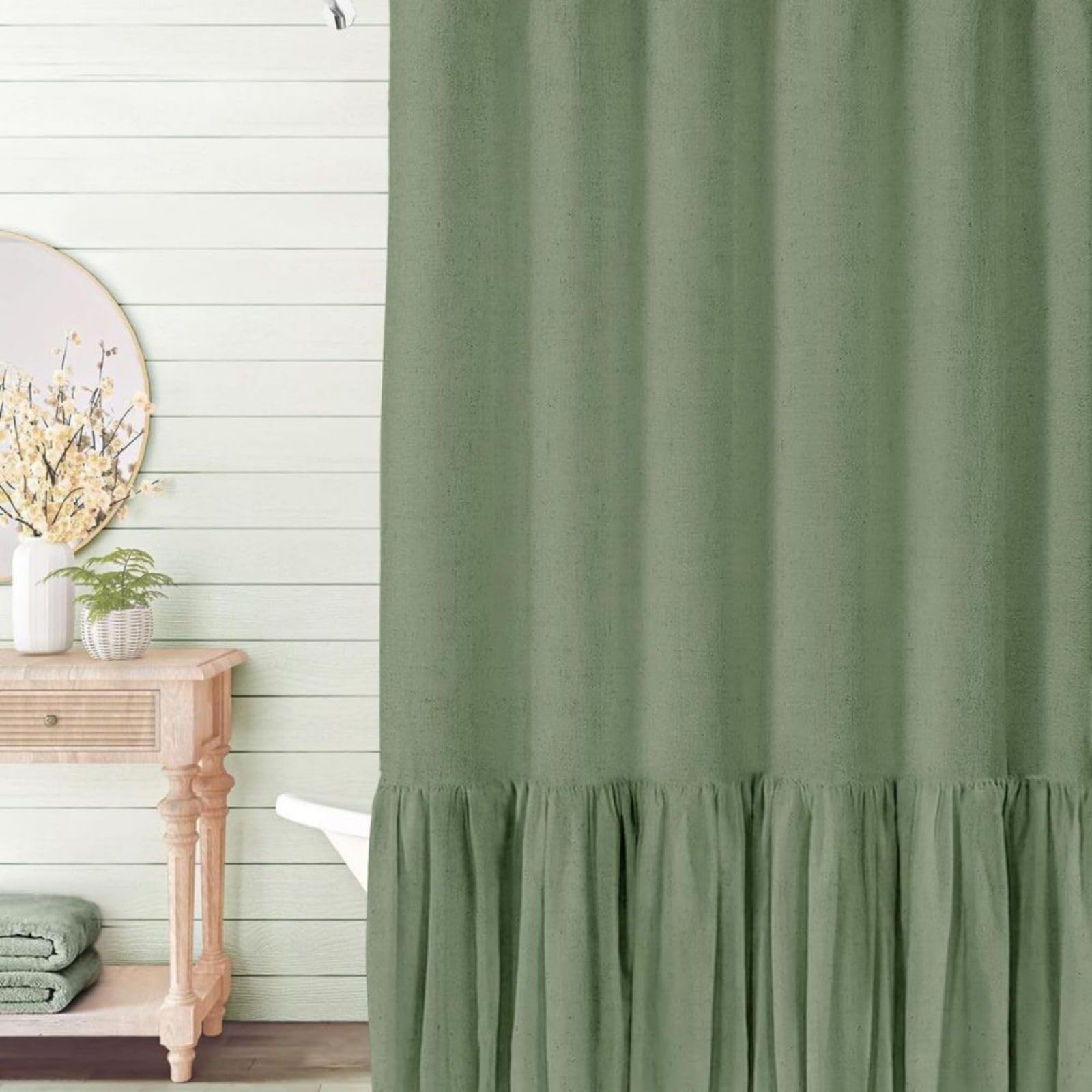 Tenda da doccia in lino con volant e tende oscuranti, stile rustico, vintage, spesso, stile country, per bagno e camera da letto, elegante accessorio per la casa