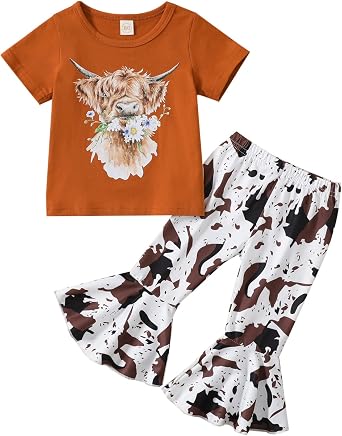 Toddler Baby Girl Clothes Long Sleeve Sweatshirt Pullover Floral Flare Pants Outfits Set