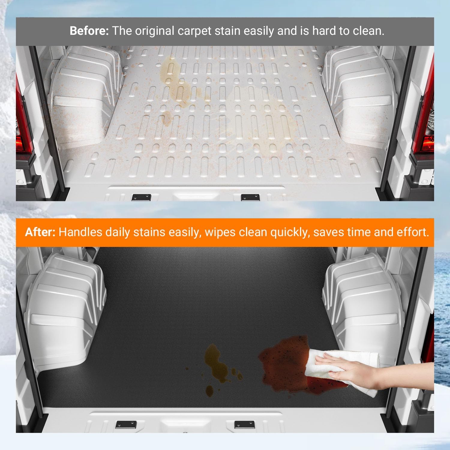 powoq 136''WB Cargo Mat Compatible with 2014-2025 Dodge Ram ProMaster Trunk Mat Long Series Vans Only Cargo Liner TPE Trunk Liner Replacement for 2014-2025 Dodge Ram ProMaster Accessories