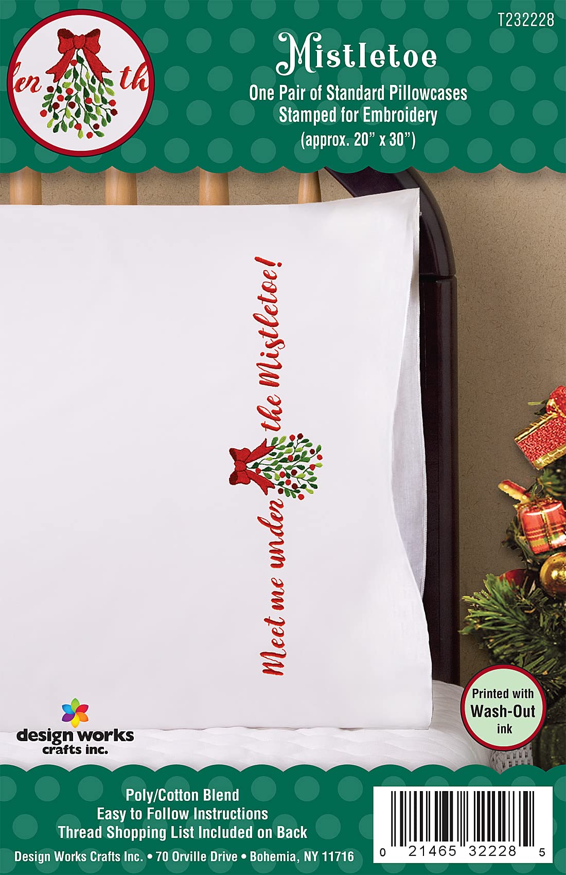 Design Works Muérdago de manualidades estampado para fundas de almohada bordadas 2