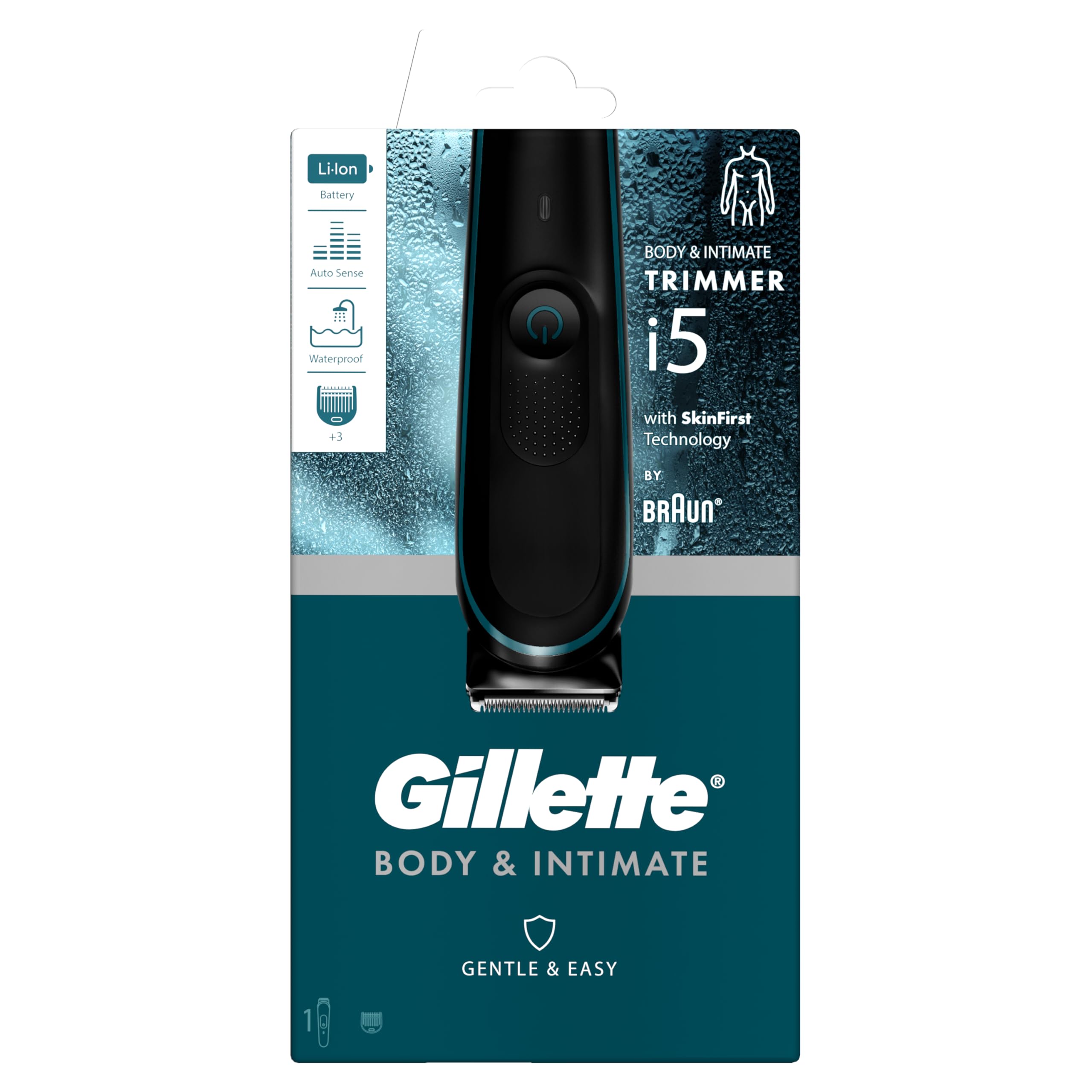 Gillette Körper- und Intim-Trimmer i5, Schamhaartrimmer für Männer, wasserdichter Körperrasierer, Trimmer für Private Männerteile, Nass-/Trockenanwendung, Herren-Körperpflege, Ball-Trimmer mit