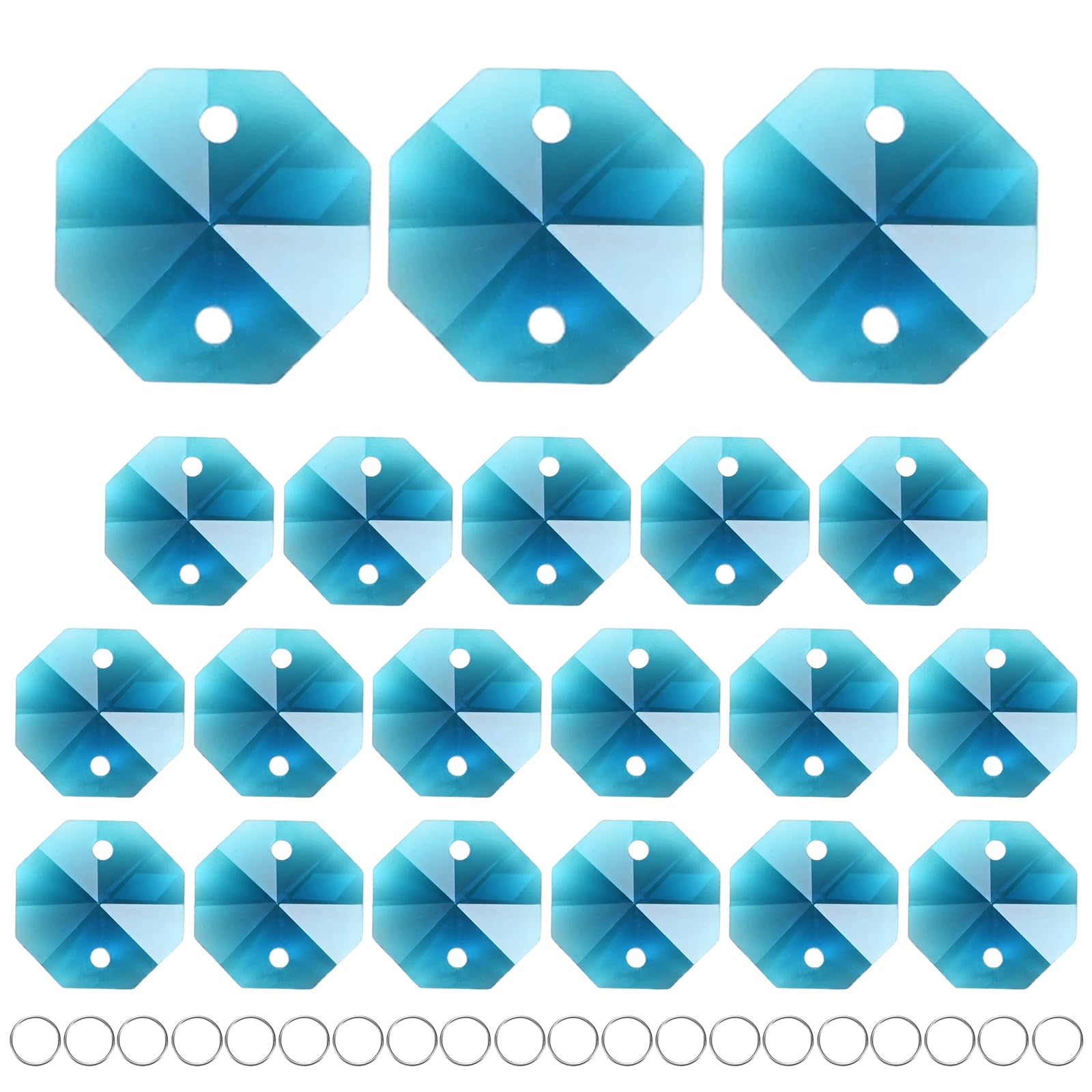 M METERXITY 20-Pack Crystal 2 Hole Octagon Prisms, 14mm/0.55 Inch Chandelier Pendant Maker Hanging Crystals Chandelier Prisms for Home/Windows/Garden/DIY Decoration[Peacock Blue]