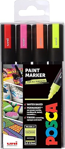 POSCA 153544858 - Marcador de pintura a base de agua con punta de bala de 0.098in, colores surtidos (paquete de 4)