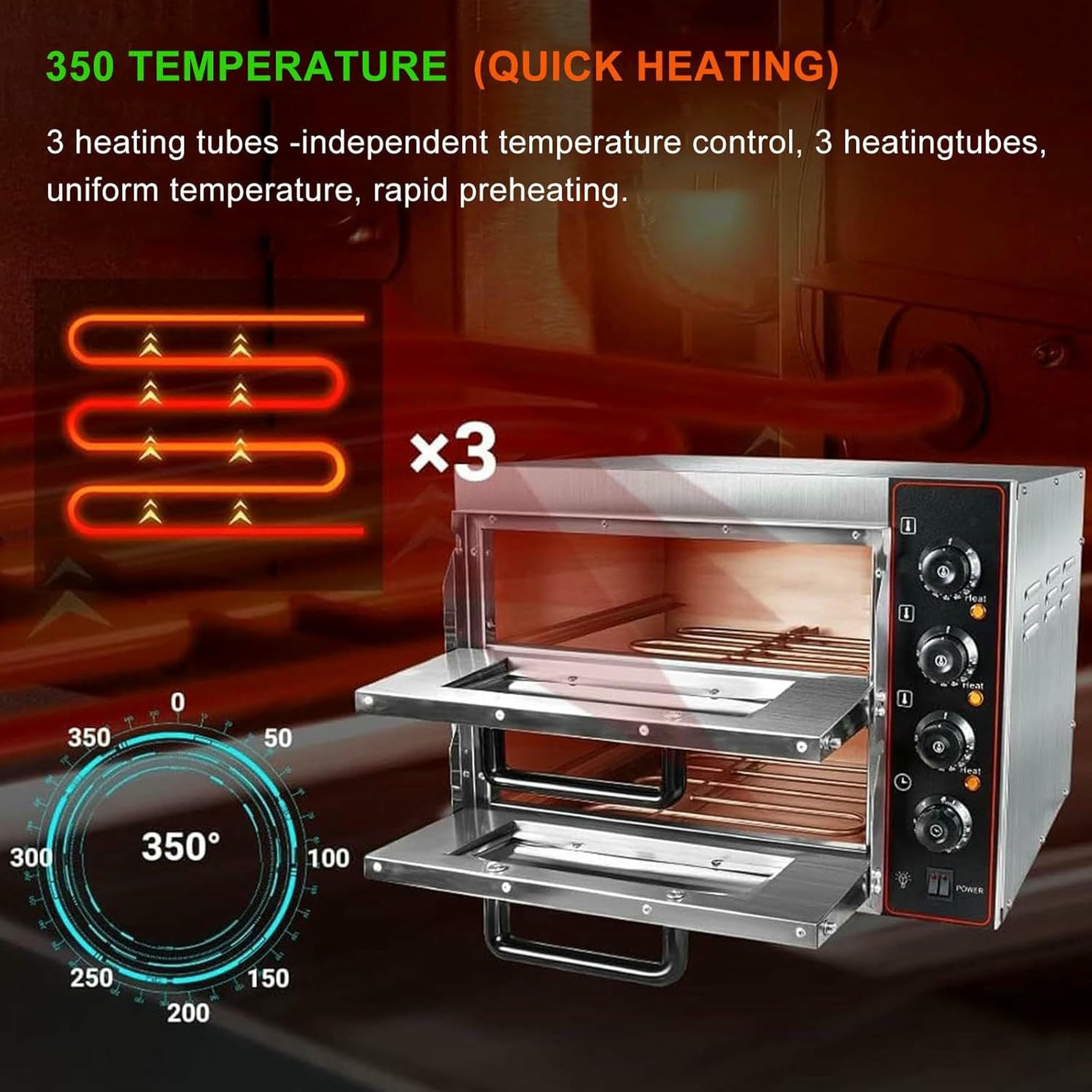 Forno Di Pizza Controsoffitto Commerciale, Tostapane Elettrico In Acciaio Inossidabile Con Manico E Griglia 40 Cm Per Pretzel In Cottura A Doppio Ponte Fatto In Casa, Timer Da 10-60 Minuti, 3000W