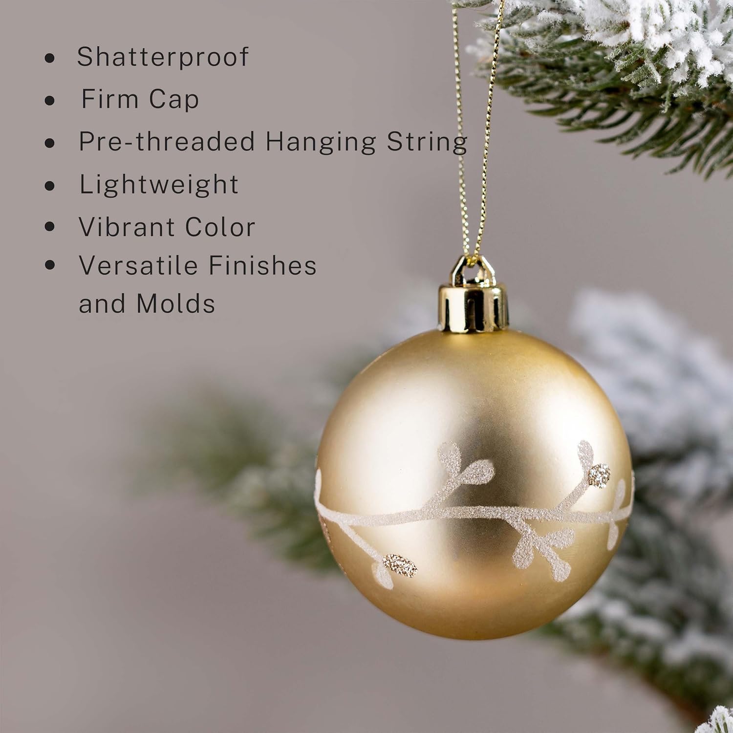 DecorbyHannah Christmas Ornaments Set Decorations, 21ct White and Gold Neutral Modern Christmas Tree Ornaments, Shatterproof Plastic Decorative Hanging Ball Bulk for Xmas Holiday Indoor Party Decor