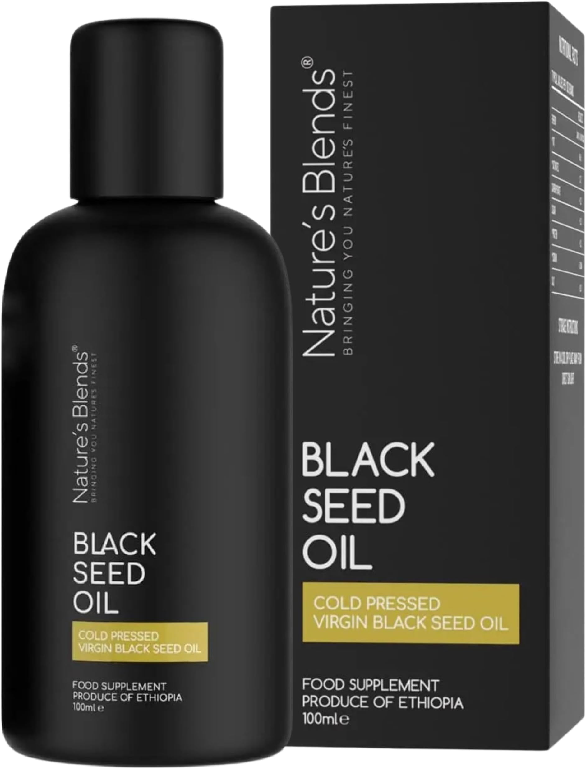 Black Seed Oil Cold Pressed - 100ml | Made with 100% Pure & Natural Nigella Sativa Seeds - Black Cumin Seed Oil Rich in Thymoquinone for Immune System.