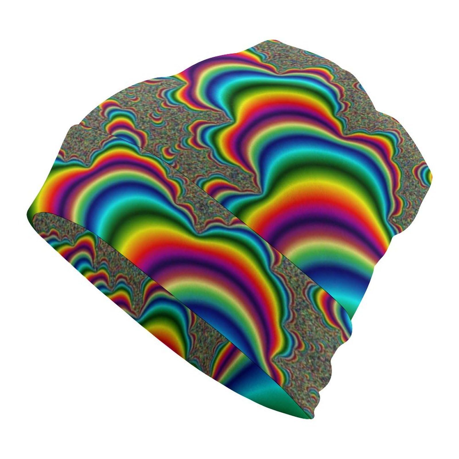 Jzemdybill Unisex Psychedelic Trippy Rainbow Knit Hat, Beanie Hat, Beanie Cap For Running Cycling Outdoor Sports
