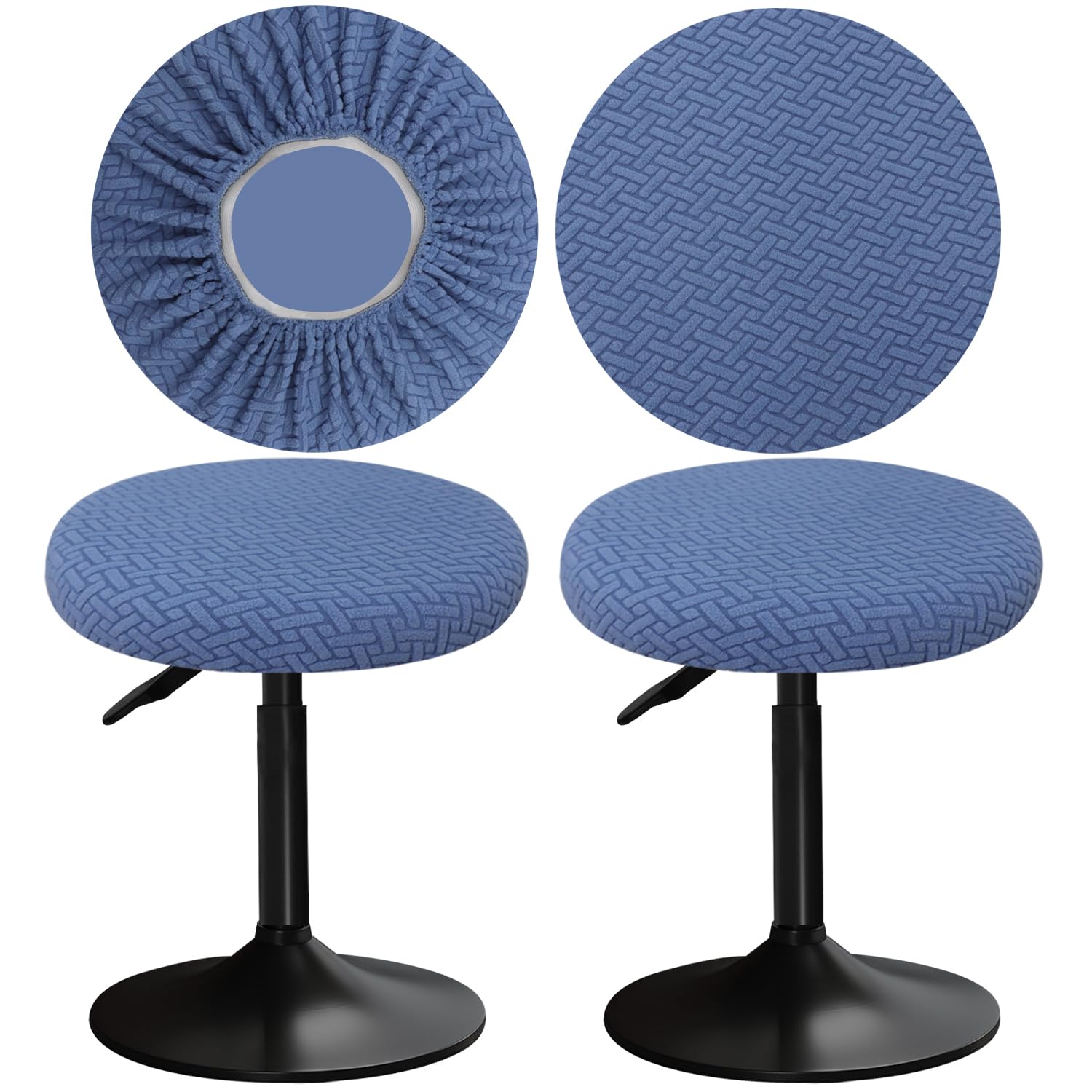 YINGAYOU Stool Covers Round 12-16"/30-40cm with Jacquard Bar Stool Seat Covers Round, Elastic Soft and Comfortable are Rich Color (2, Blue)