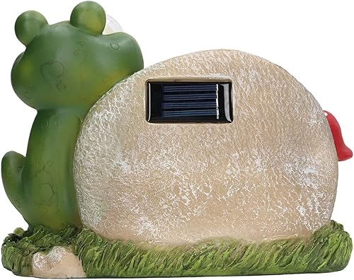 Miniatura 9 de Decoración de estatua de resina de jardín con luz solar, jardín patio trasero Welcome to My Garden Escultura de rana de resina con energía solar LED