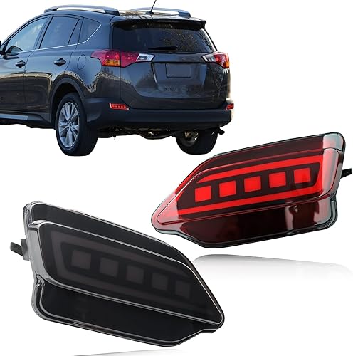 GEEGEETOP Lente roja LED reflector trasero parachoques luz antiniebla compatible con Toyota Rav4 2013-15 funciona como luz intermitente de freno disponible en Yaxa Peru