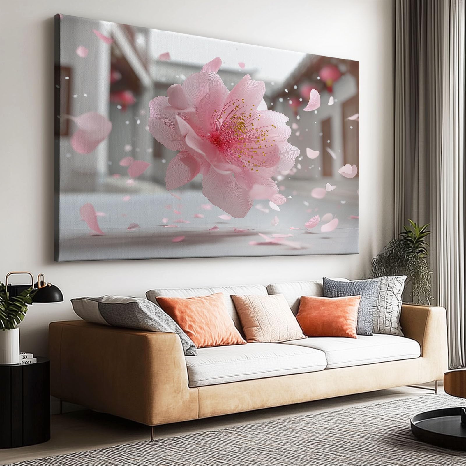 Genérico Nowoczesne dekoracyjne obrazy różowe kwiaty wiśni płatki 120x80 cm obraz na płótnie z ramą, grafika na ścianie, dekoracja salonu sypialni jadalnia biuro korytarz