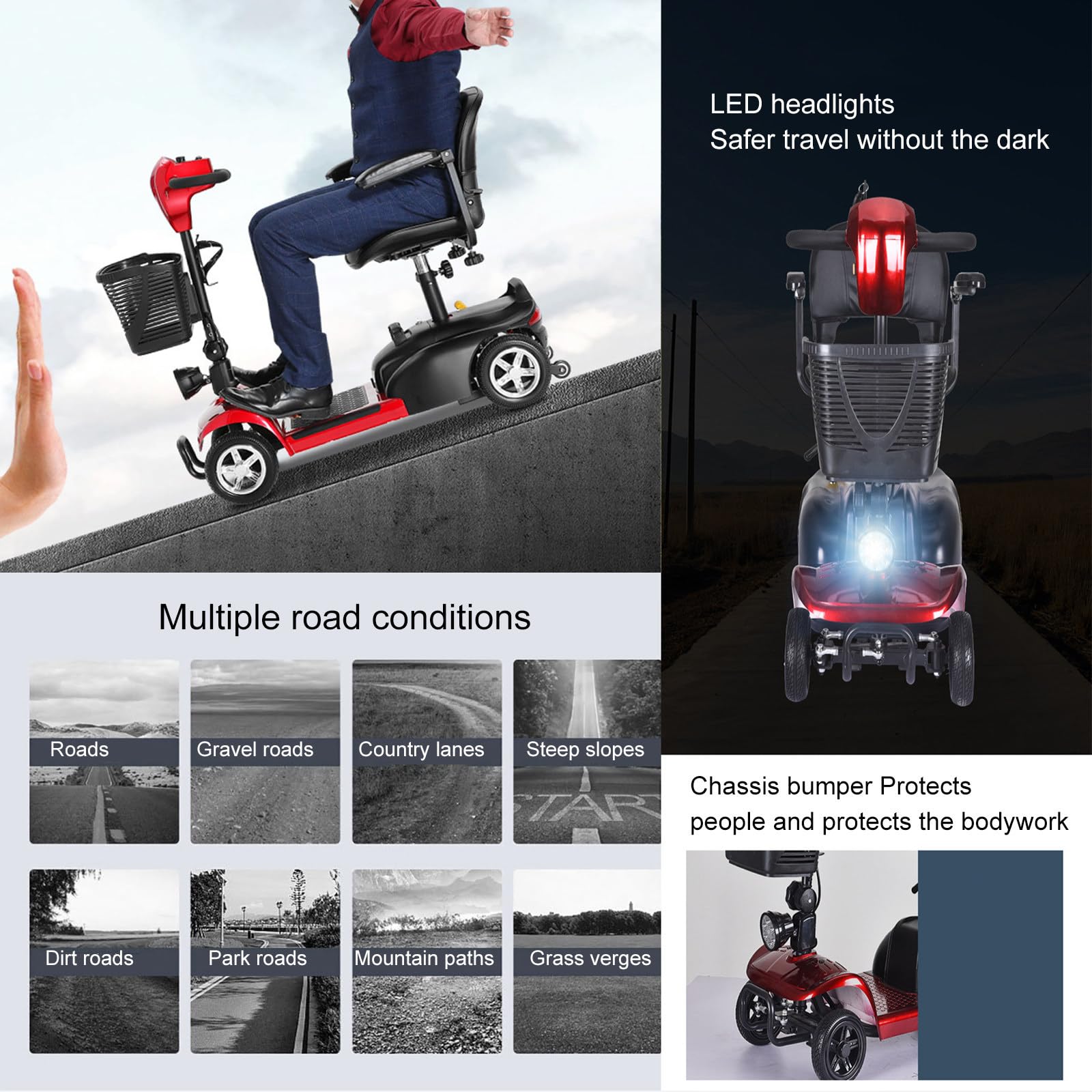 4-kołowy skuter mobilny, 24 V, 30 Ah, dla seniorów, mobilny skuter elektryczny z siedziskiem, Endurance 30 km, lekki, przenośny skuter elektryczny