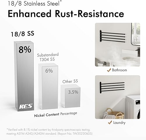 Miniatura 3 de Toallero giratorio de 19.5 pulgadas, 4 brazos extra largo, toallero oscilante para pared de baño, toallero de mano para múltiples toallas, acero