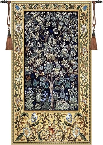 Aubelin Tapiz largo azul William Morris Árbol de la Vida Bellas Art Tapiz para colgar en la pared, tamaño 63 x 35 pulgadas