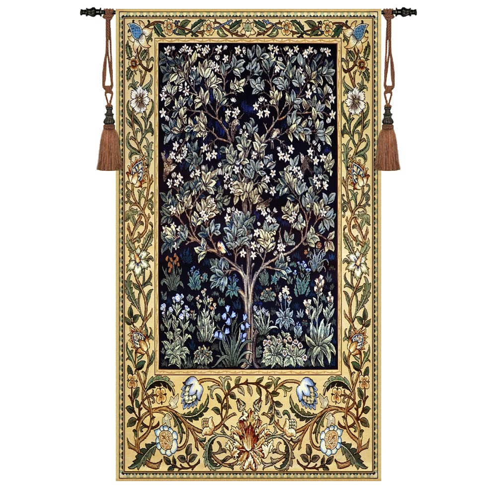 Artsence Tapestry Long Blue William Morris Tree of Life Fine Art Tapestry Wall Hanging Size 63"x35"