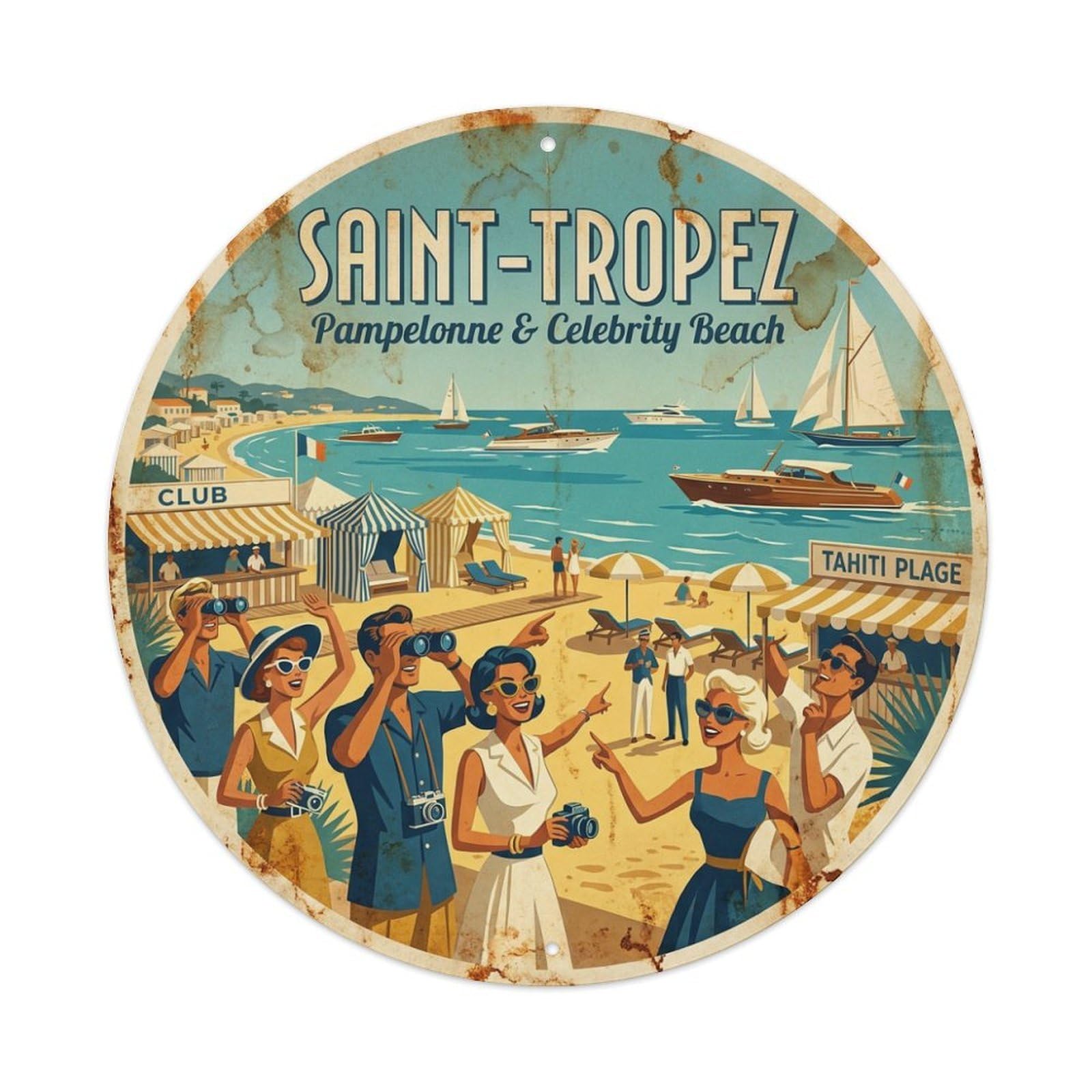France Saint Tropez Pampelonne Beach Crowd Travel Metal Tin Sign