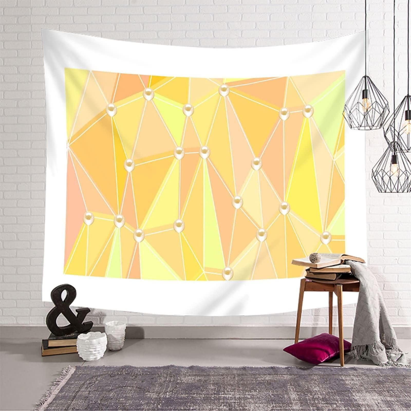 Homxi Tapiz Decorativo Cama 350 x 256 CM,Tapices para Sofá Poliéster Patrón de Triángulo Geométrico Tapiz de Habitación Amarillo