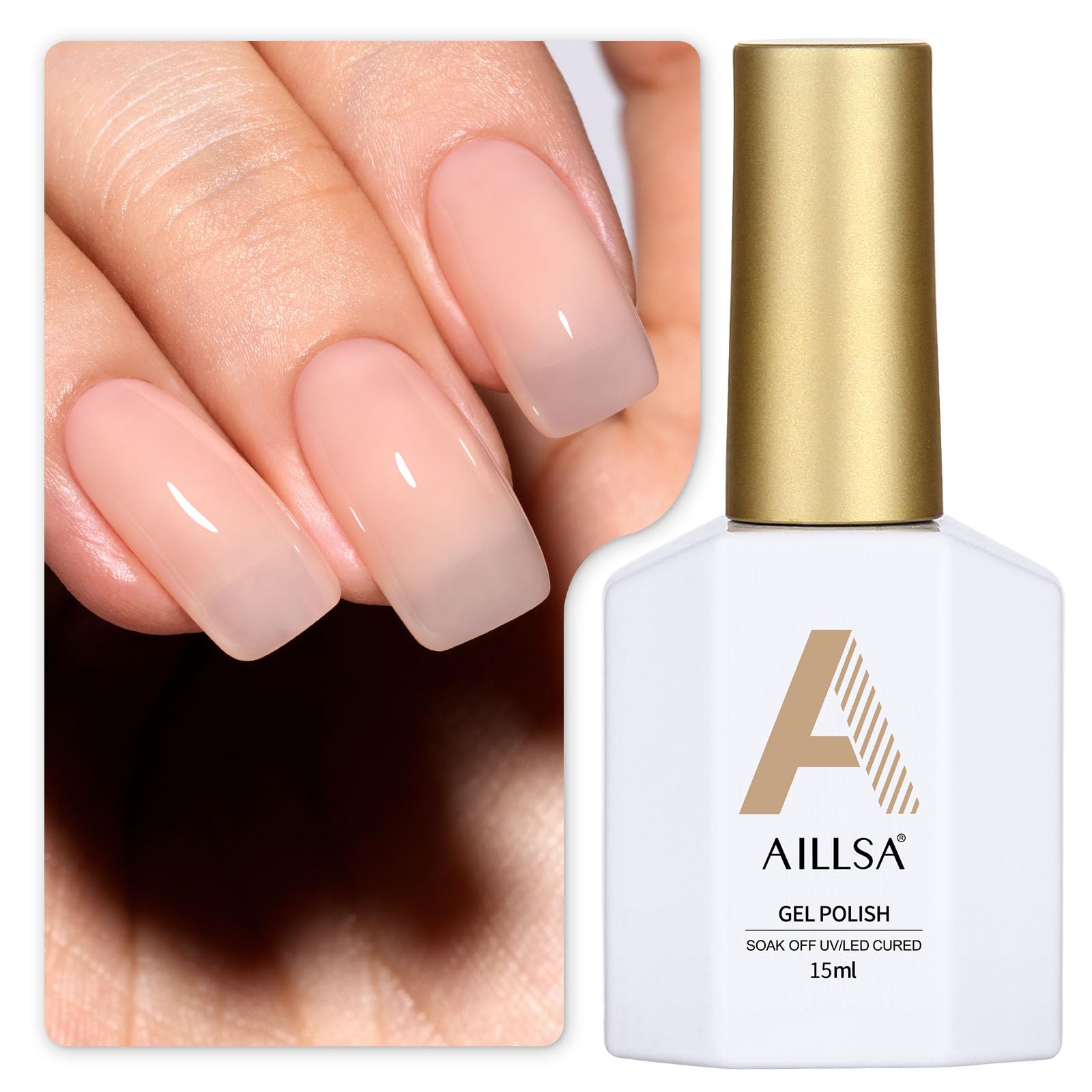 AILLSA Nude Gel Polish - Jelly Gel Nail Polish Nude Pink Translucent Soak Off U V Gel Polish