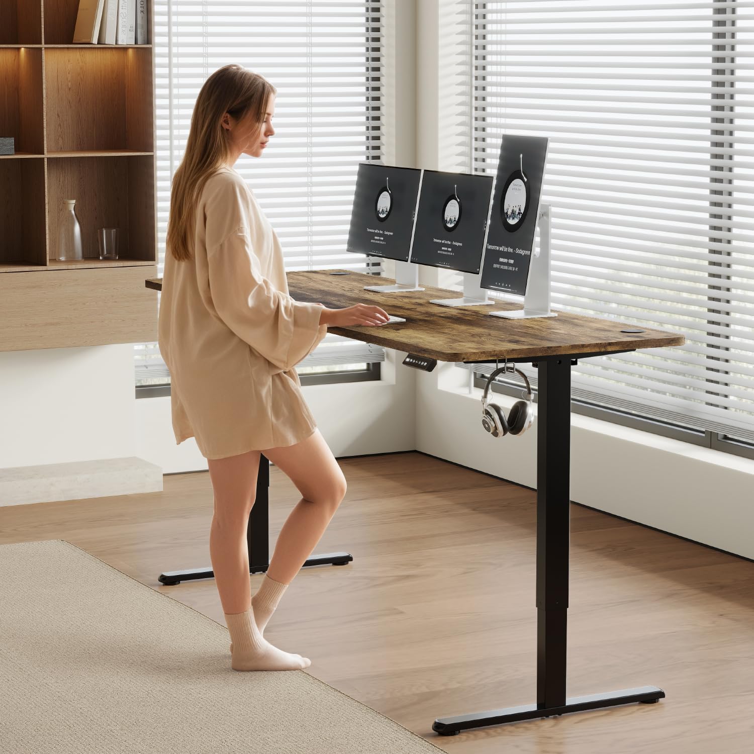 Airfish Höhenverstellbarer Schreibtisch 180x80cm mit USB-Buchse, Schreibtisch Höhenverstellbar Elektrisch mit Memory Funktion, 73-118cm, Dunkelbraun