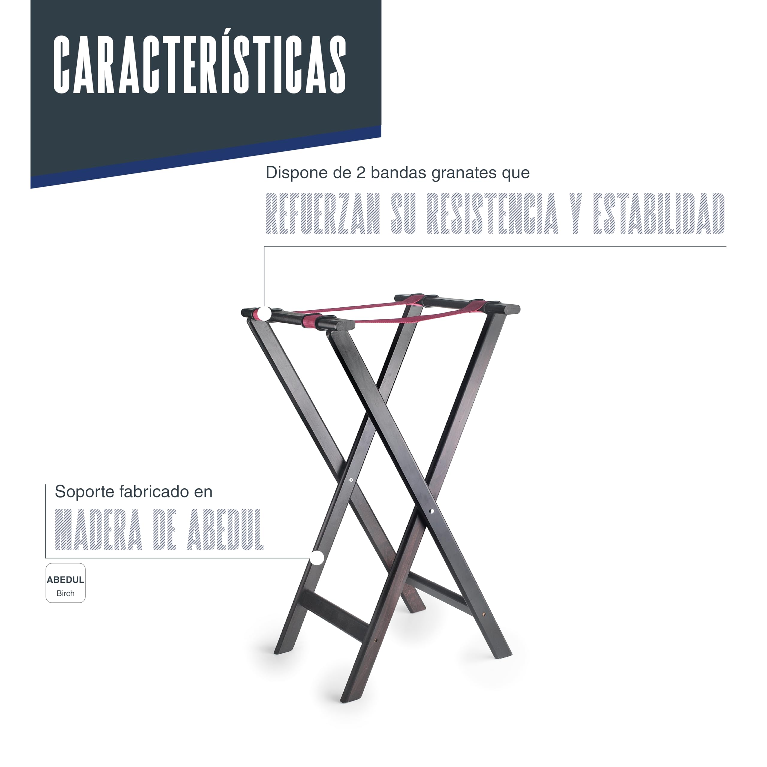 Lacor - 61869 - Soporte para Bandejas Sylva, Madera de Abedul, 43,5 x 46 x 82 cm, 100% Plegable, Arandelas Ajustables, Pies Antideslizantes para Mayor Estabilidad, Negro