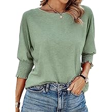 Women's 2026 Fashion Tops 3/4 Sleeve T-Shirts Cute Crewneck Basic Business Tees Blouses