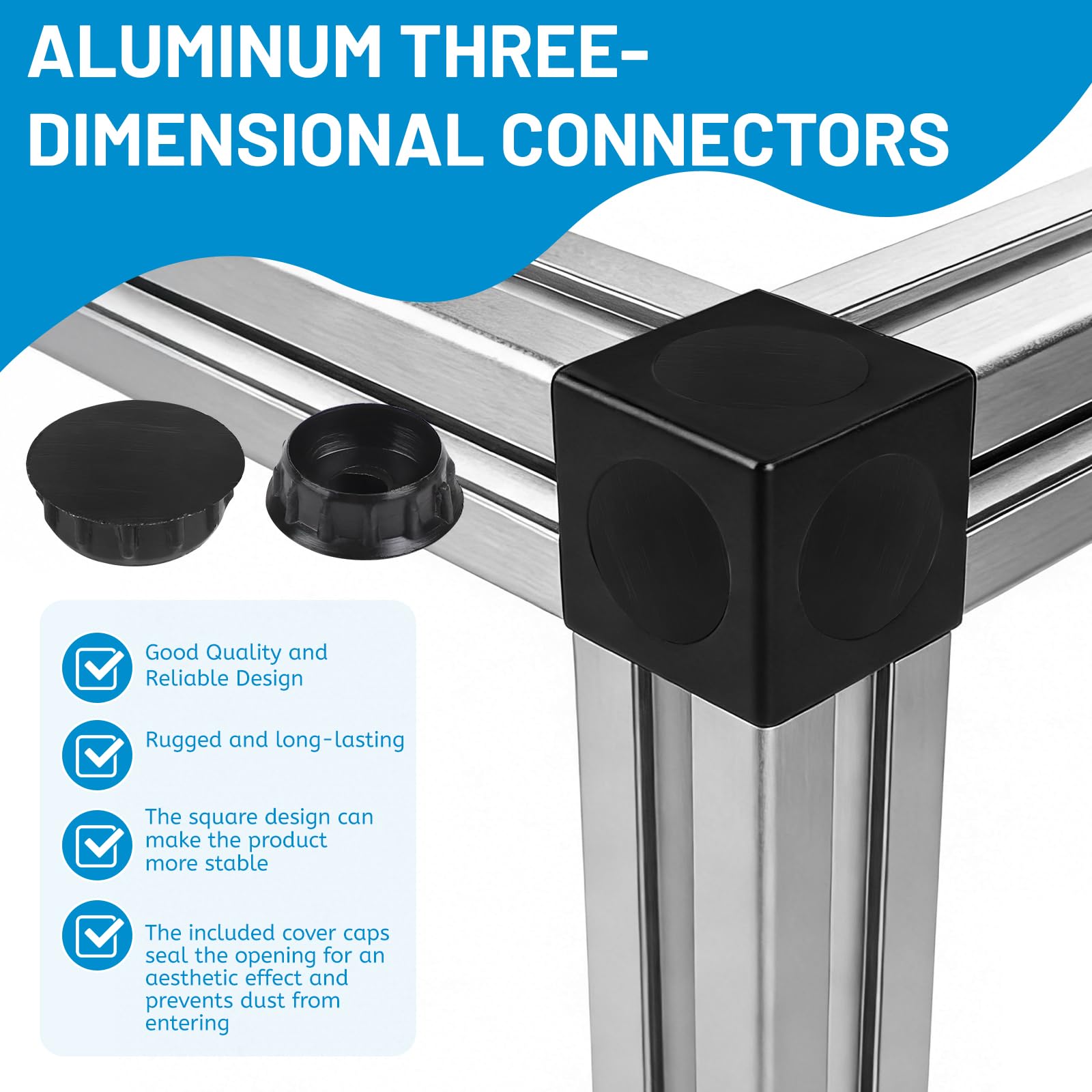 DBREAKS 10 pezzi 30x30 connettori angolari 3-Way Corner Cube, Profilo in alluminio 30x30 Accessori con viti e dadi, supporto angolare 3D per profilo estruso, nero