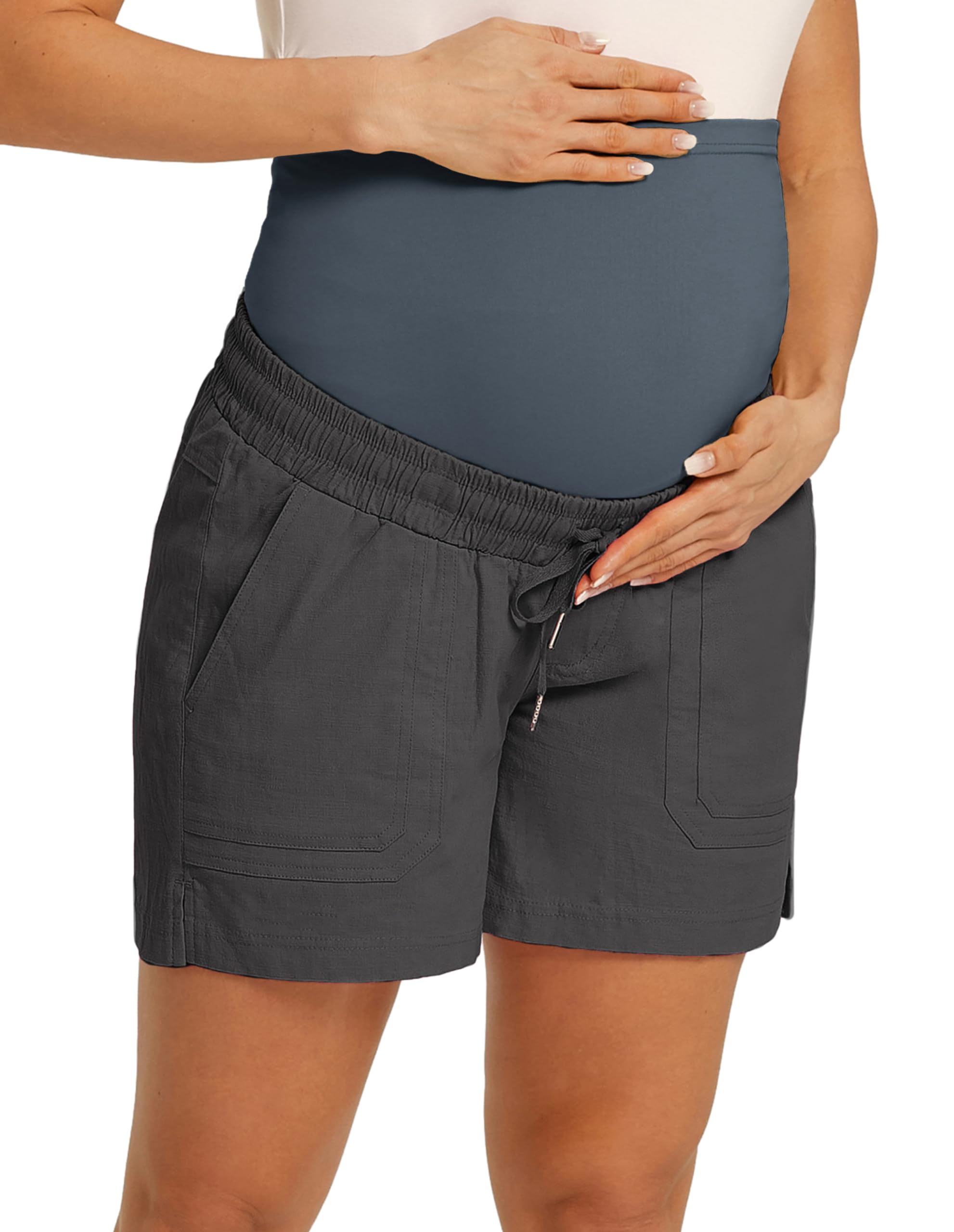 Maacie Pantalones Cortos De Maternidad De Algodón Casual Pantalones Cortos Con Cordón Cintura Alta Y Bolsillos