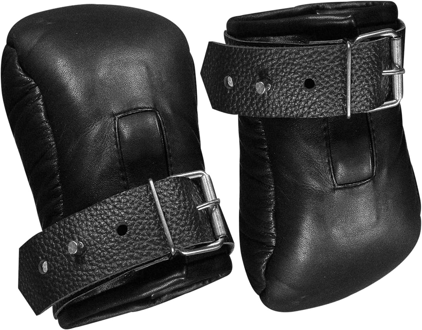 Real Black Leather Padded Mitt Gloves Wrist Hand Cuff Suspension Lockeable Restraints Bondage BDSM Cuffs (Mitts Gloves)