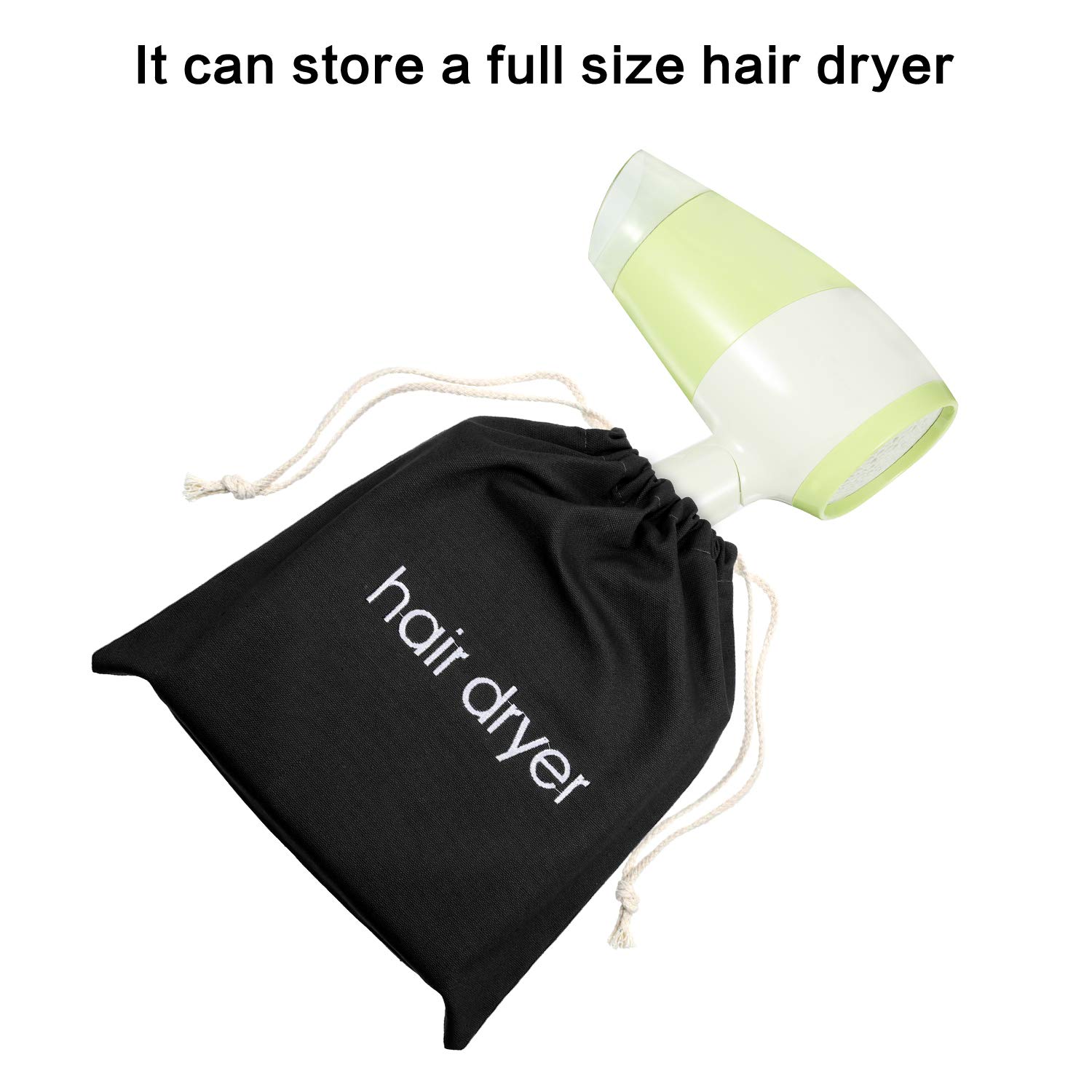 Bolsas para secador de pelo con cordón, contenedor para secador de pelo, 11.8 x 13.8 pulgadas (algodón, negro) 4