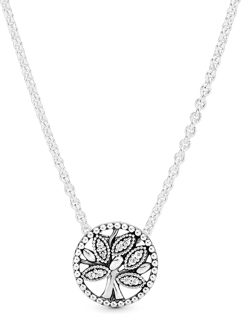 Pandora Moments Women's Sterling Silver Sparkling Family Tree Cubic Zirconia Pendant Necklace, 45cm