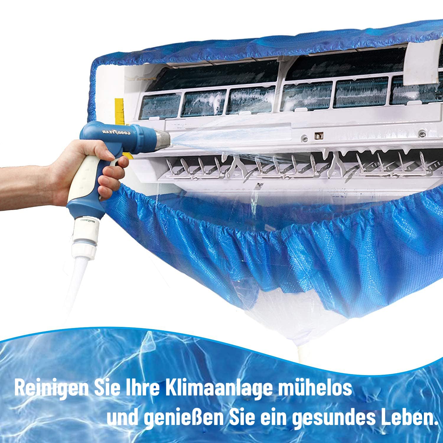 Split-Klimaanlagen Reinigungs-Set mit Wasserablaufschlauch, Wandmontage Klimagerät Schutzhaube, Auffangbeutel für Wartung & Reinigung, wasserdichte Staubschutzhülle