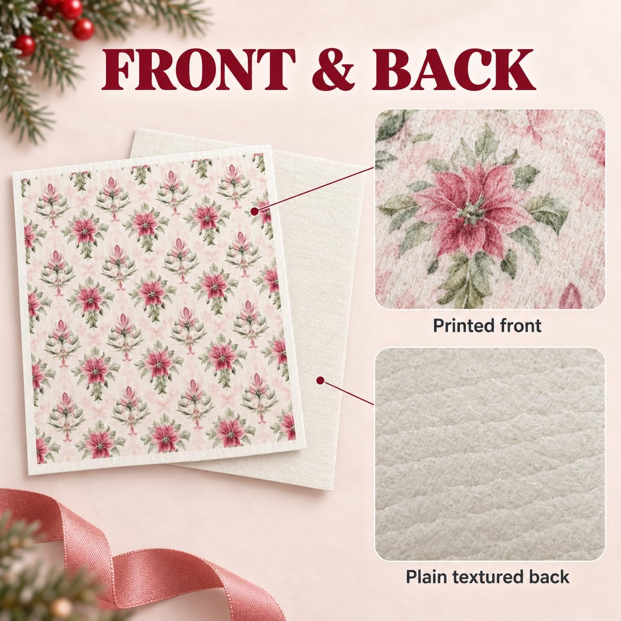6 Pack Christmas Swedish Dishcloths, 6.8 x 7.7 Inch Kitchen Dish Towel Set image 3