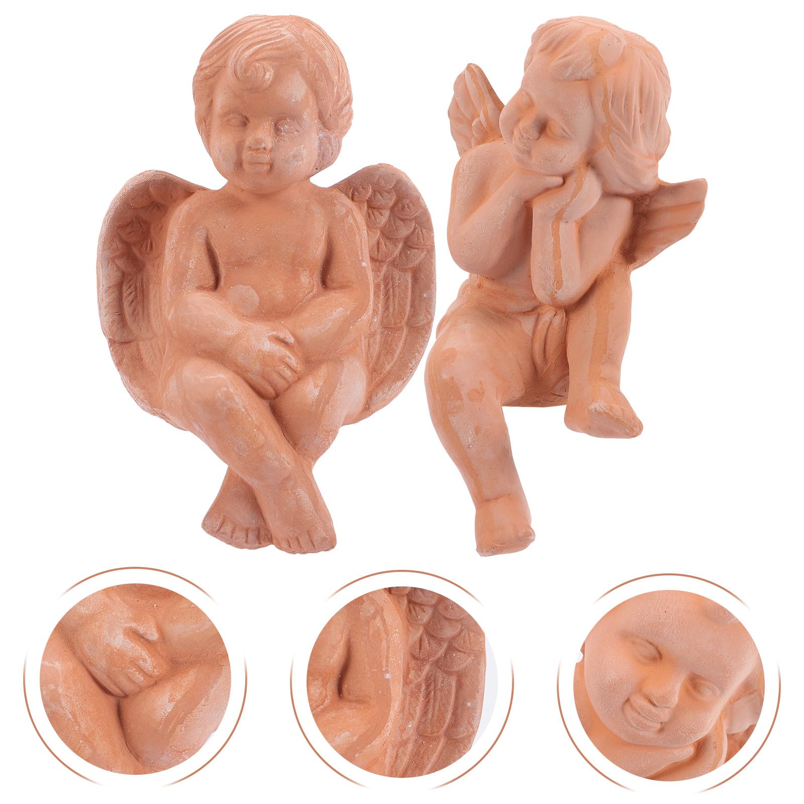 Statua di Angeli in Ceramica 2 Pezzi per Decorazione Casa e Ufficio, Scultura in Terracotta Resistente e Adorabile per Vasi e Arredamento da Tavolo