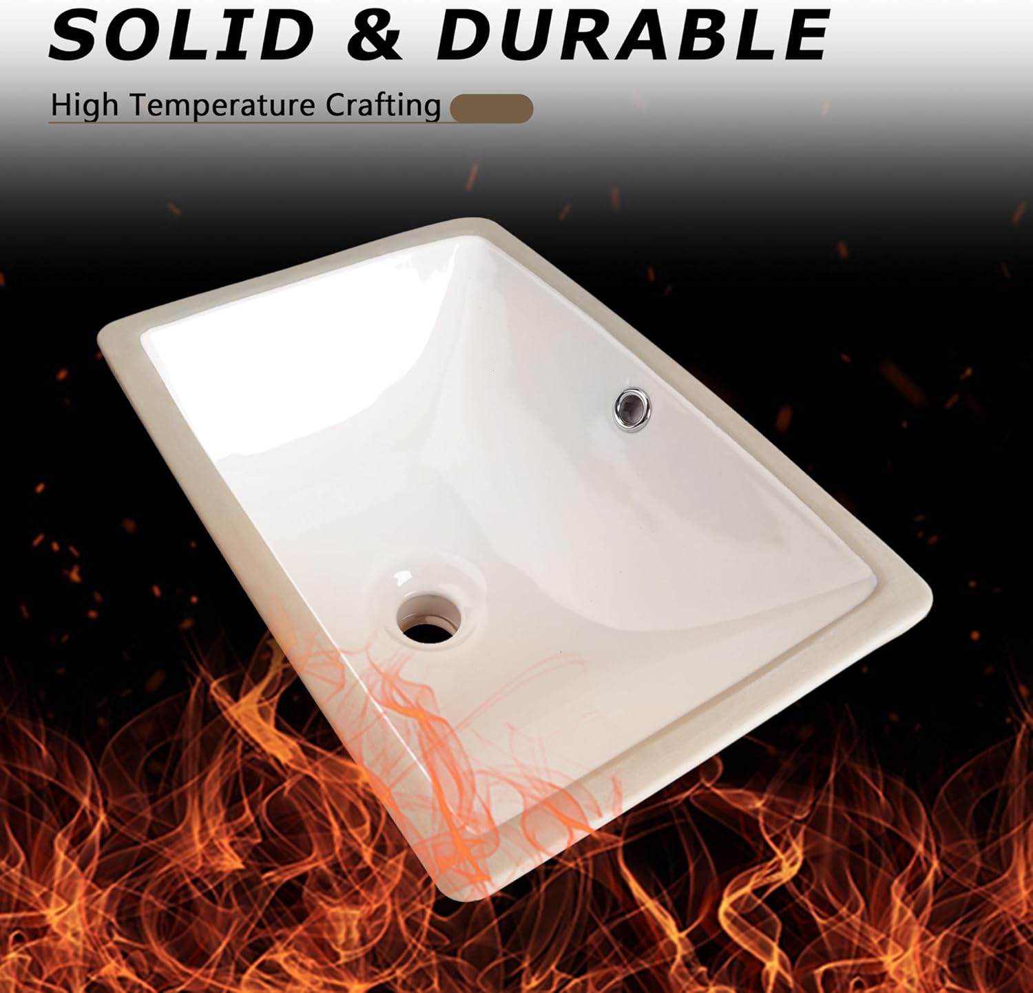 Undermount Bathroom Sink,18" x 13" Rectangle Porcelain Finish Bathroom Sink Deep Basin with Overflow, White Ceramic Modern Lavatory Vanity Sinks Mounted Under the Counter