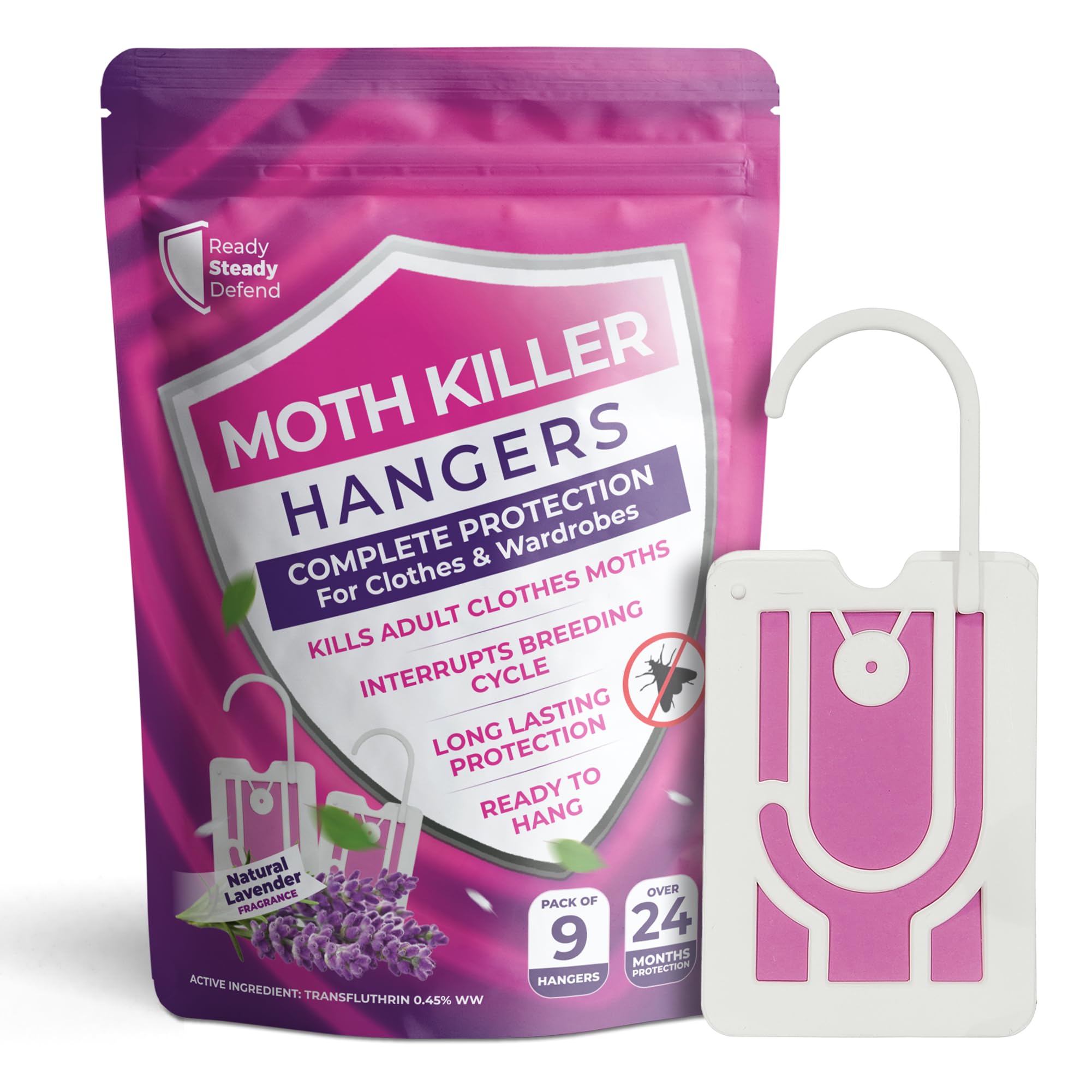 ComfortneSS 9 x Moth Killer Hangers For Wardrobes | Moth Repellent Hangers Protect Clothes In Wardrobes & Drawers | Lavender Fragrance | 24 Months Protection | Trap & Balls Alternative