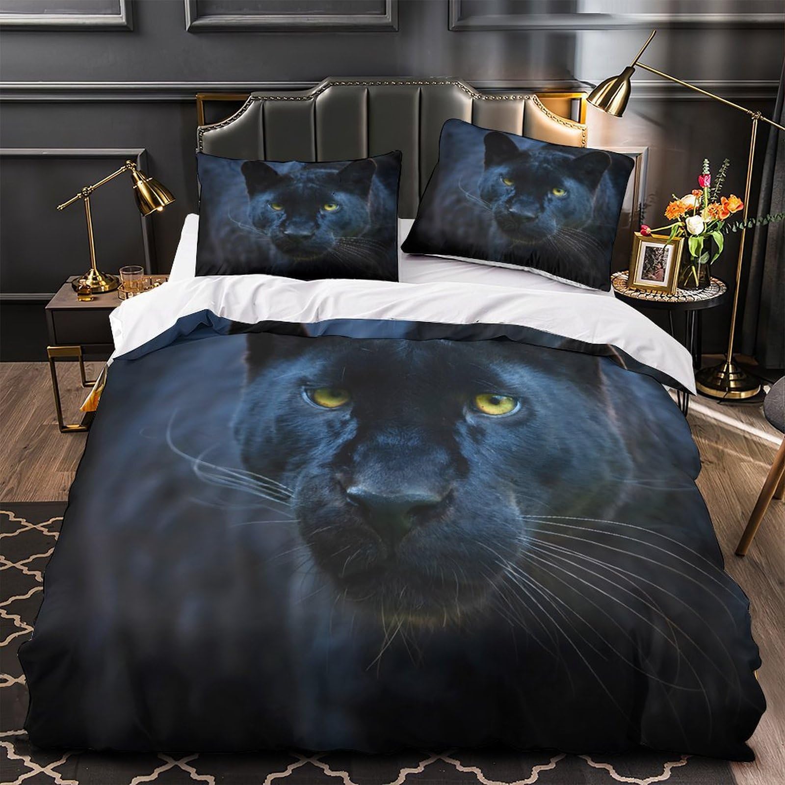 Housse de couette chat noir 3D en microfibre 200x200 pour lit double