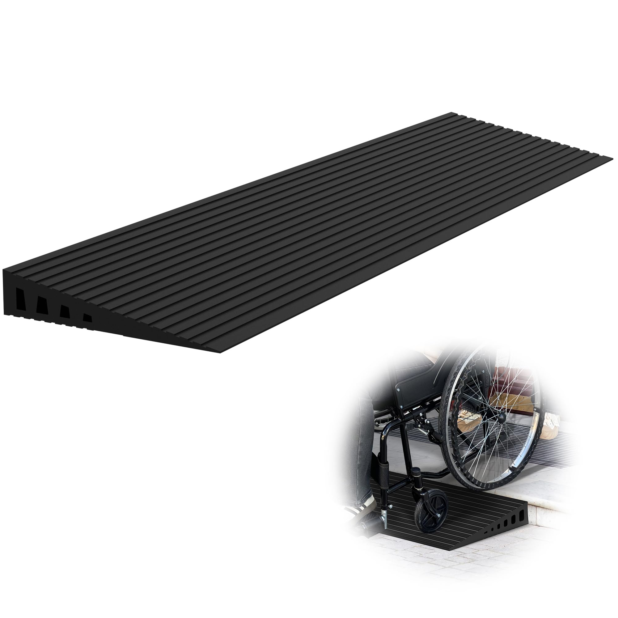 Xarilk Black 4Cm Rise Threshold Ramps For Doorways, 1000Kg Load Capacity, 90Cm Wide Natural Rubber Power Wheelchair Ramp Is Adjustable And Cuttable For Doorways, Curb, Sweeper, Power Scooters, Bathroom