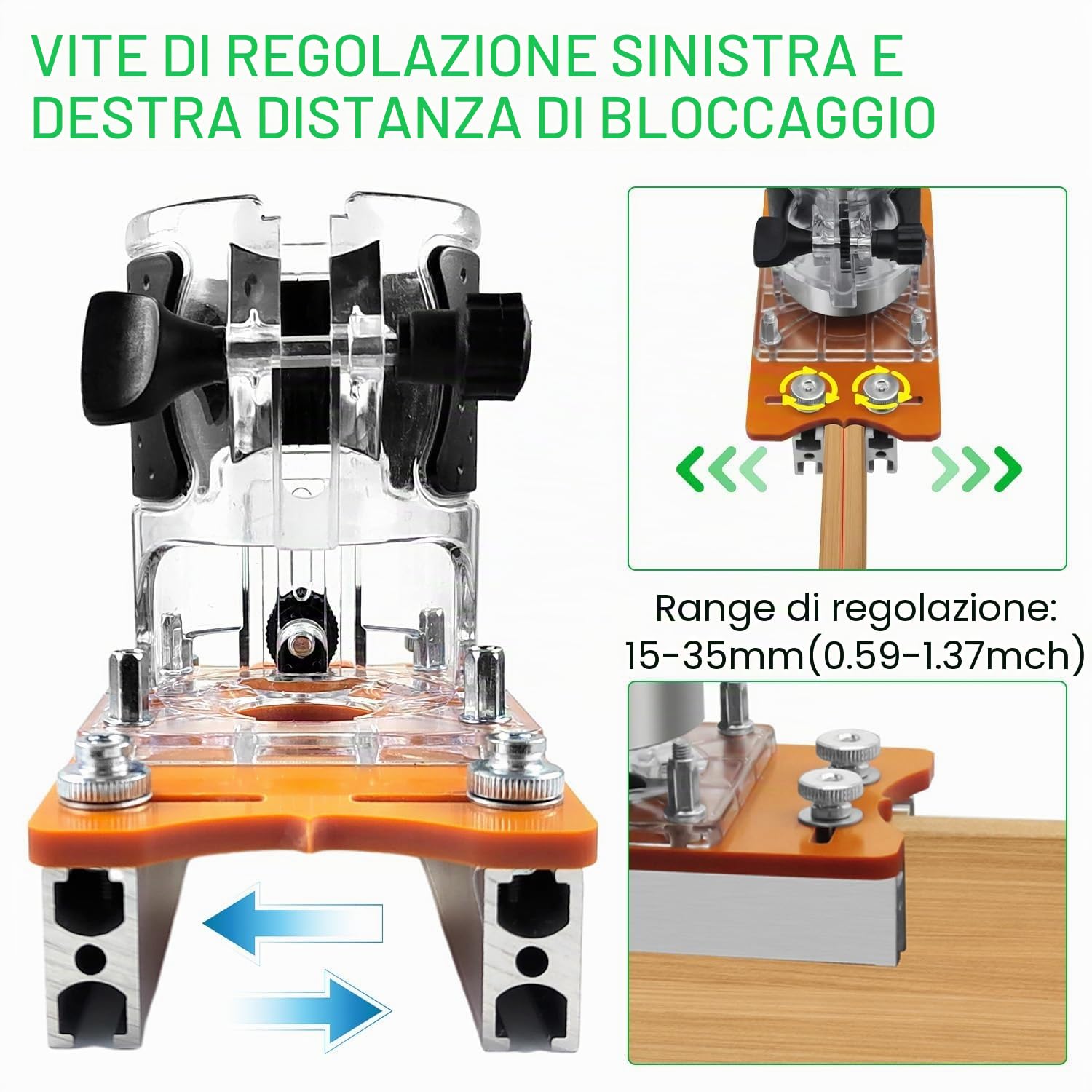 2 in 1 Fresatrice Verticale Legno Piastra di Base, Rifilatore per Legno con Cesto di Fresatura e Piastra di Base in Lega di Alluminio, per Trimmer da 65 MM